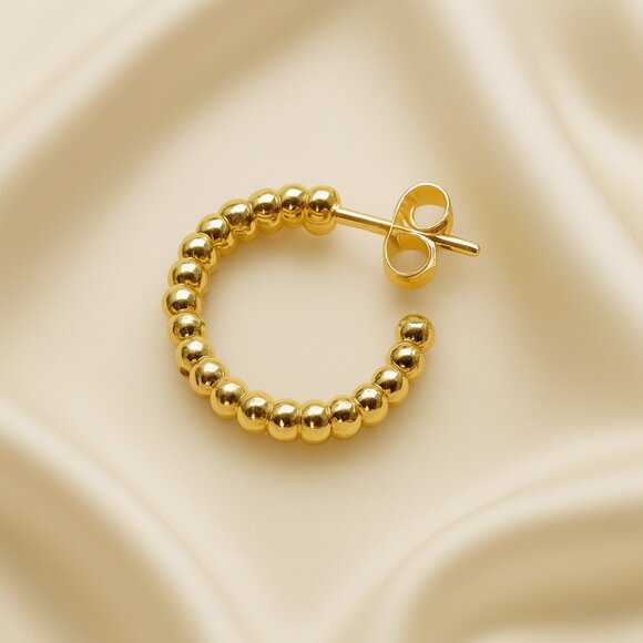 Elegant Gold Beaded Hoop Earrings – Chic Lightweight Jewelry for Everyday Wear - Picture 1 of 8